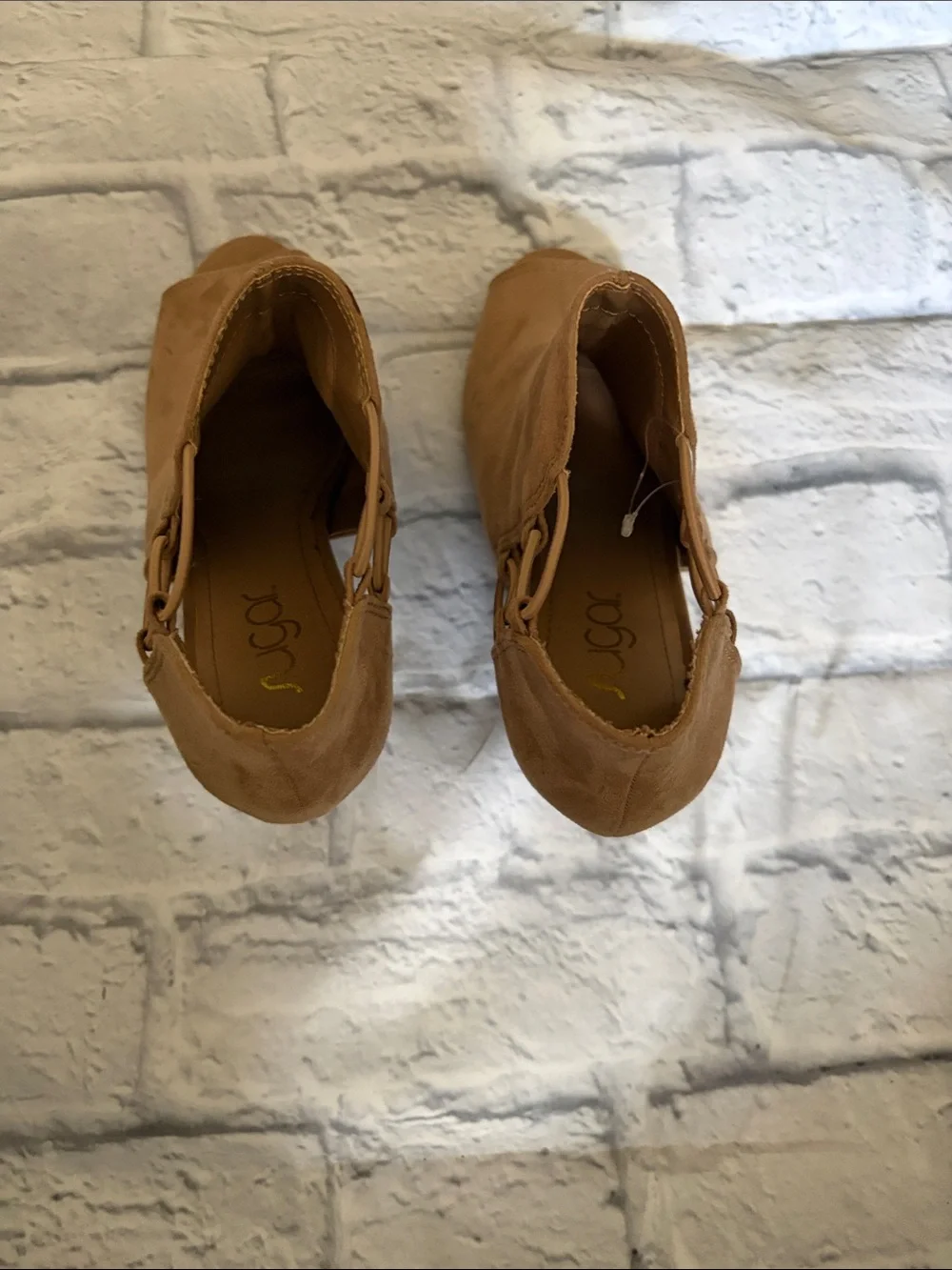 Women's Suede Peep-Toe Wedge Ankle Booties - Tan